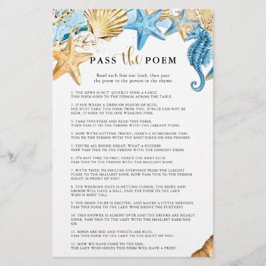 シーパスの下で詩のブライダルシャワーゲーム (正面)