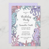シーパステル誕生日パーティーの招待の下 招待状 (正面/裏面)