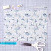 シーパターン上の穏やかなブルーホワイトセーリングボート 薄葉紙 (クラフト)