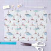 シーパターン上の穏やかなブルーレッドセーリングボート 薄葉紙 (クラフト)