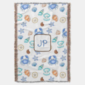 シーパーソナライズされたサイドビーチをテーマにした少年 スローブランケット (正面縦)