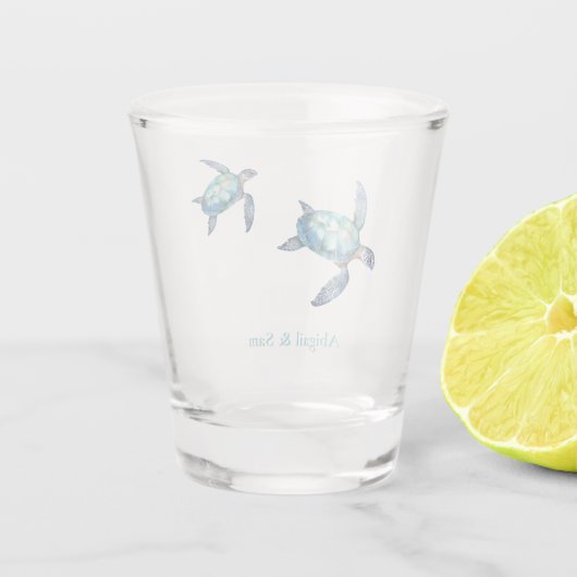 シーパーソナライズされたタートルビーチ結婚式 ショットグラス (裏面)