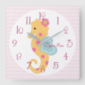 シーパーソナライズされたライフシーホース子供部屋時計 スクエア壁時計 (正面)