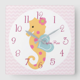 シーパーソナライズされたライフシーホース子供部屋時計 スクエア壁時計