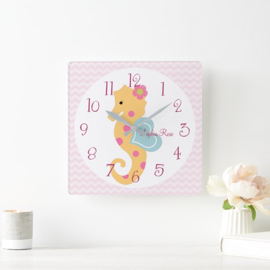 シーパーソナライズされたライフシーホース子供部屋時計 スクエア壁時計 (ホーム)