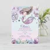 シーパープルかわいらし誕生日の下の可愛い人魚 招待状 (スタンド正面)