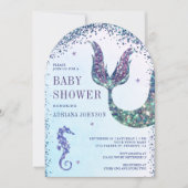 シーパープルマーメイドアーチベイビーシャワーの下 招待状 (正面)