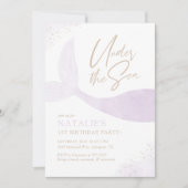 シーパープルマーメイドガールバースデーパーティーの下 招待状 (正面)