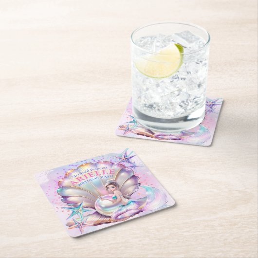 シーパープル&ティール（緑がかった色）マーメイド誕生日Bashの下 スクエアペーパーコースター (インサイチュ)