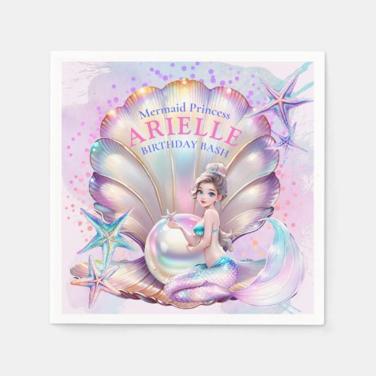 シーパープル&ティール（緑がかった色）マーメイド誕生日Bashの下 スタンダードカクテルナプキン (正面)