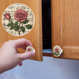 シービクトリアント音楽のピンクのバラ セラミックノブ