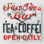 シービュ素朴ーコーストをテーマにしたホテルパーソナライズされた スクエア壁時計 (正面)