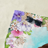 シーピンクと紫の人魚(ブルネット)の下 ビーチタオル (インサイチュ)