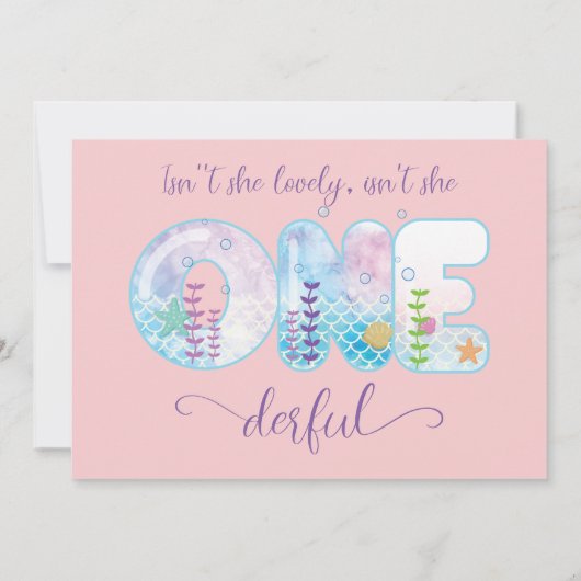 シーピンクの下の女の子1歳のかわいらし誕生日 招待状 (裏面)