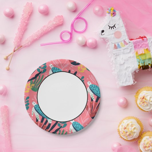 シーピンクの下の青いウミガメシダ ペーパープレート (パーティー)