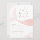 シーピンクの人魚の女の子の誕生日パーティーの下 招待状 (正面)