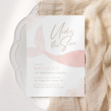 シーピンクの人魚の女の子の誕生日パーティーの下