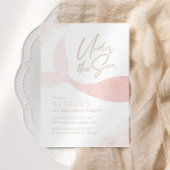 シーピンクの人魚の女の子の誕生日パーティーの下 招待状