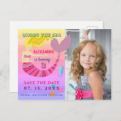 シーピンクの人魚の誕生日の下で日付を保存 案内ポストカード (正面/裏面)