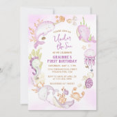 シーピンクの少女の最初の誕生日パーティーの下 招待状 (正面)