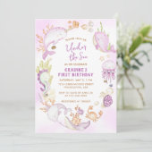 シーピンクの少女の最初の誕生日パーティーの下 招待状 (スタンド正面)