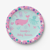 シーピンクの紫の赤ちゃん航海ののシャワーの下で ペーパープレート (正面)