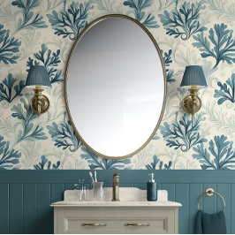 シーファーンウイスパーズ – ティール（緑がかった色），白，青 – 沿岸 壁紙