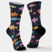 シーフィッシュチョークスケッチパターンブラック ソックス (傾斜あり)