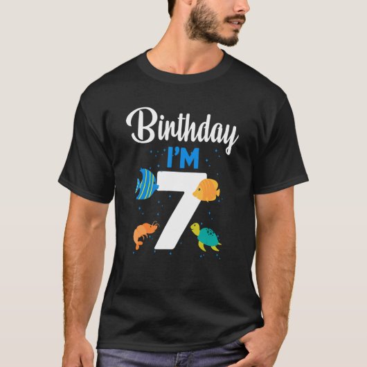 シーフィッシュ誕生日7歳シーフィッシュキッズガール Tシャツ (正面)