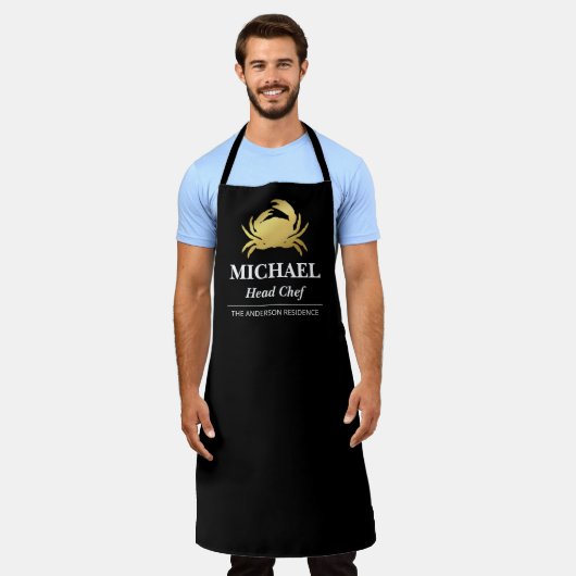 シーフエレガント金ゴールドカニ名シェフ エプロン (着用した状態)