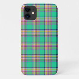シーフォムグリーンとピンクのガーリー格子模様 iPhone 11 ケース
