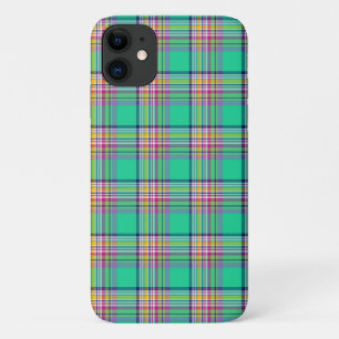 シーフォムグリーンとピンクのガーリー格子模様 iPhone 11 ケース
