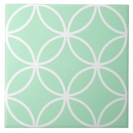 シーフォムグリーンとホワイトリピート円形のリーフパターン タイル