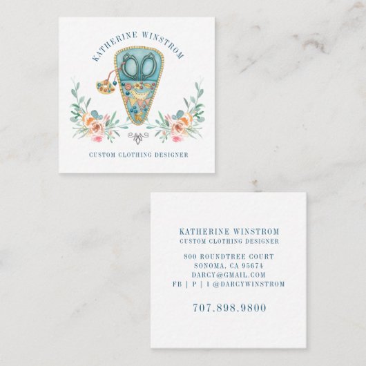 シーフォースファッションデザイナー裁縫ブルーピンク スクエア名刺 (正面/裏面)