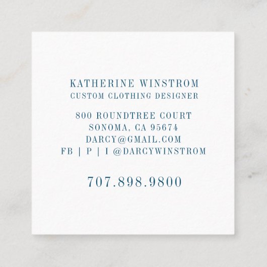 シーフォースファッションデザイナー裁縫ブルーピンク スクエア名刺 (裏面)