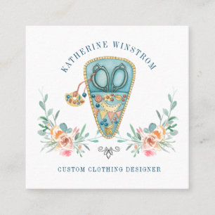 シーフォースファッションデザイナー裁縫ブルーピンク スクエア名刺