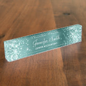 シーフォームグリーングリッターフェイクアクアティール（緑がかった色）箔 デスクネームプレート (側面)