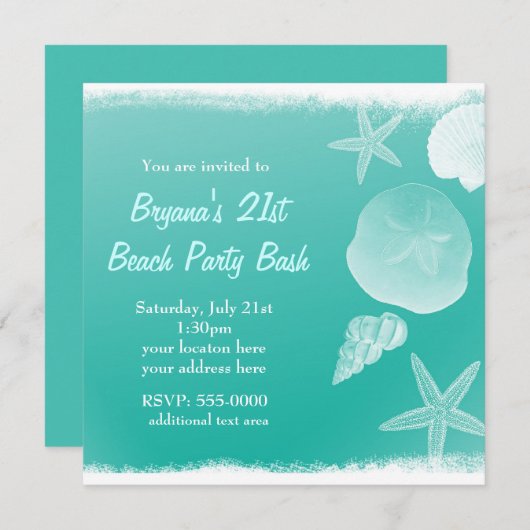 シーフォームグリーンビーチシーシェルズサマー招待状 招待状 (正面/裏面)