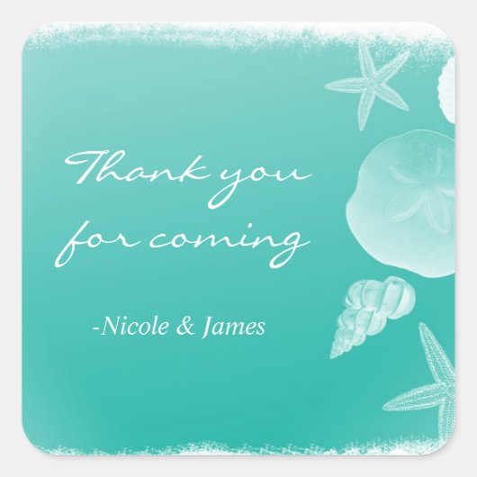 シーフォームグリーンビーチシーシェル結婚ズのシール スクエアシール (正面)