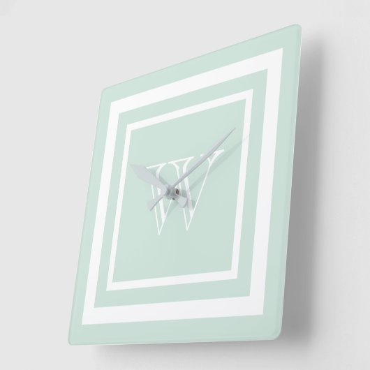 シーフォーム緑白枠モノグラム スクエア壁時計 (傾斜)