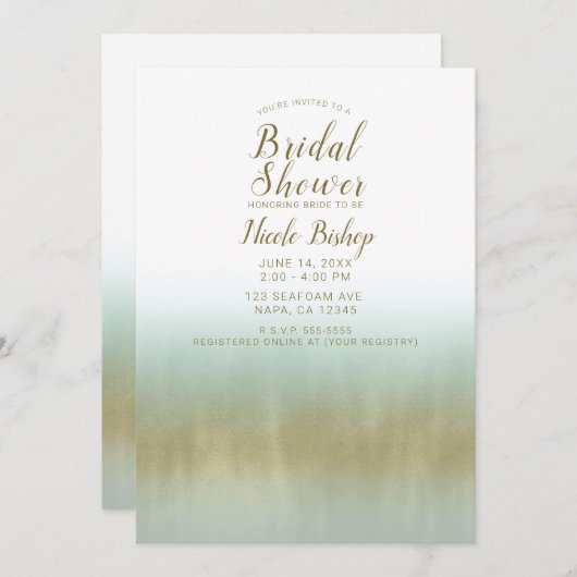 シーフォーム金ゴールドホワイトエレガントビーチブライダルシャワー 招待状 (正面/裏面)