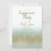 シーフォーム金ゴールドホワイトエレガントビーチ婚約パーティ 招待状 (正面)