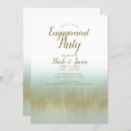 シーフォーム金ゴールドホワイトエレガントビーチ婚約パーティ 招待状