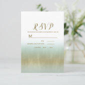 シーフォーム金ゴールドホワイトエレガントビーチ結婚式RSVP 出欠カード (スタンド正面)