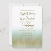 シーフォーム金ゴールドホワエレガントイモダンビーチ結婚ズ 招待状 (正面)