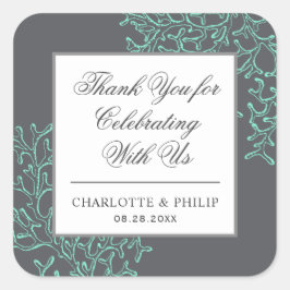 シーフオムグリーンとグレー沿岸結婚の感謝 スクエアシール