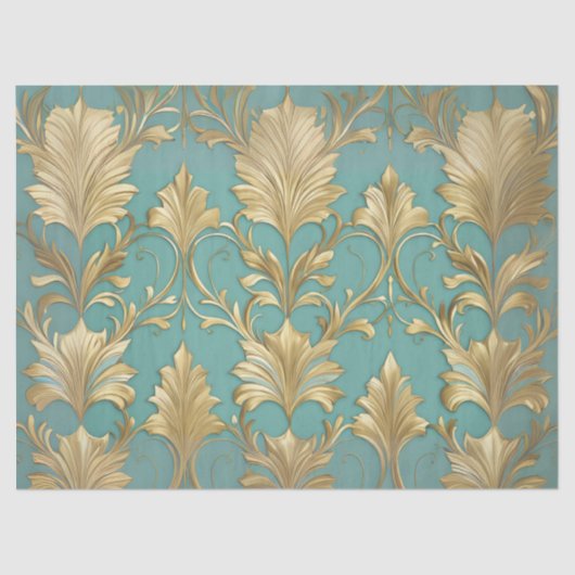 シーフオムグリーンと金ゴールドデコペ伝統的ージ 薄葉紙 (正面)