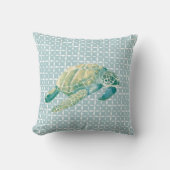シーフオムグリーンウォーターカラーウミガメビーチハウス クッション (正面)