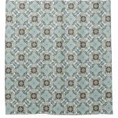 シーフオムグリーンティール(緑がかった色)ターコイズトライバルアート シャワーカーテン (正面)