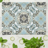 シーフオムグリーンティール(緑がかった色)ターコイズボヘミアントリーアート キッチンタオル (折り畳み)